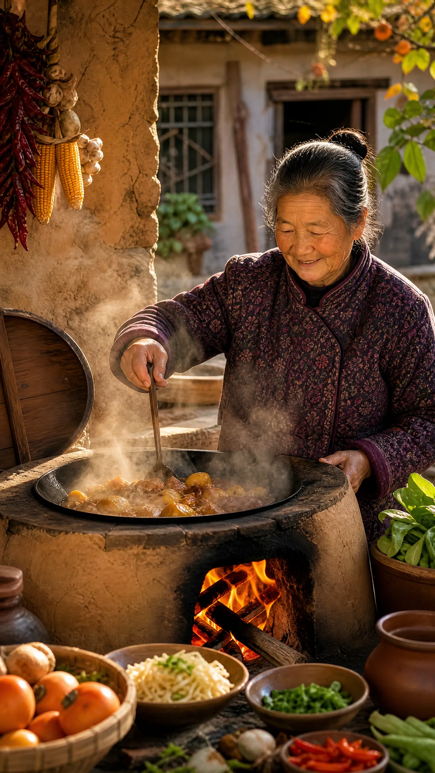 乡村奶奶用土灶烹饪美​食